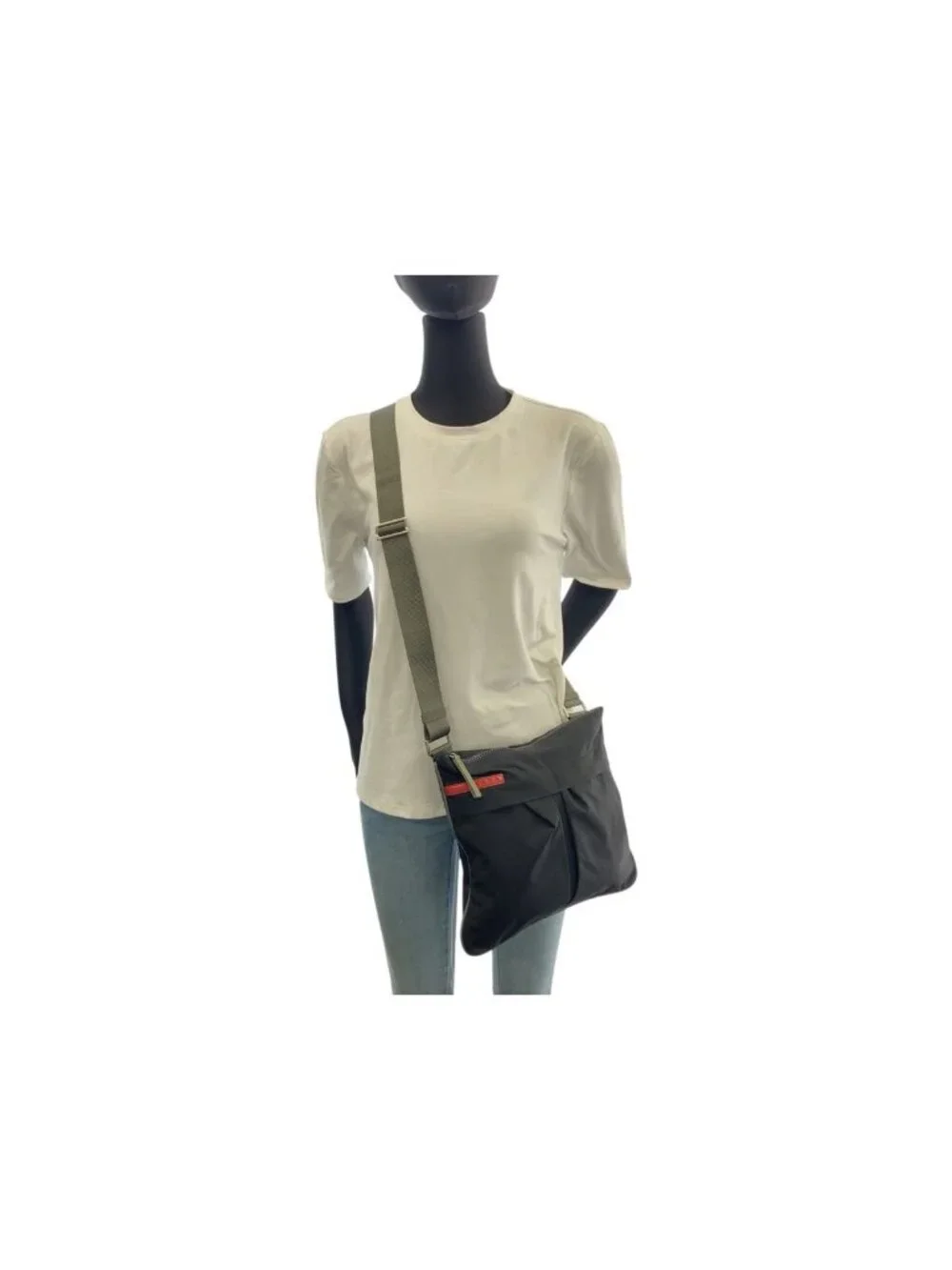 Prada Sports Black Khaki Silver Nylon Shoulder Bag Pochette